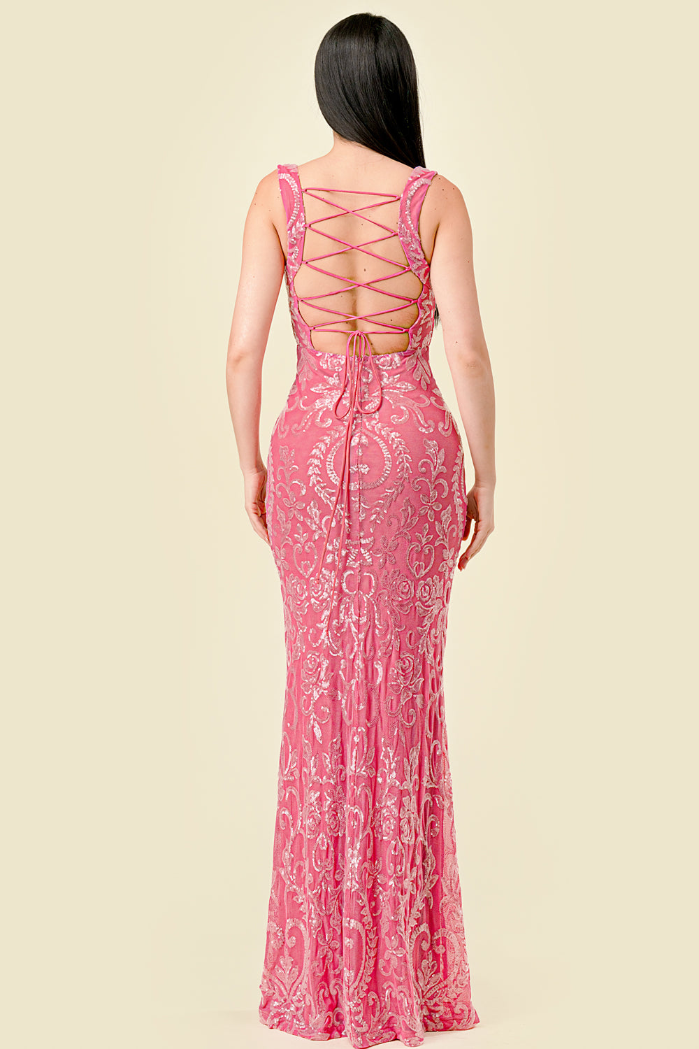 Sequin Square Neck Gown