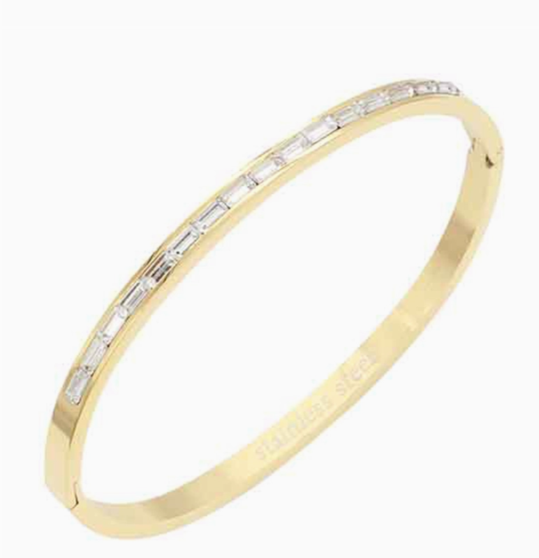 Stainless Steel Stone Pave Hinged Bangle