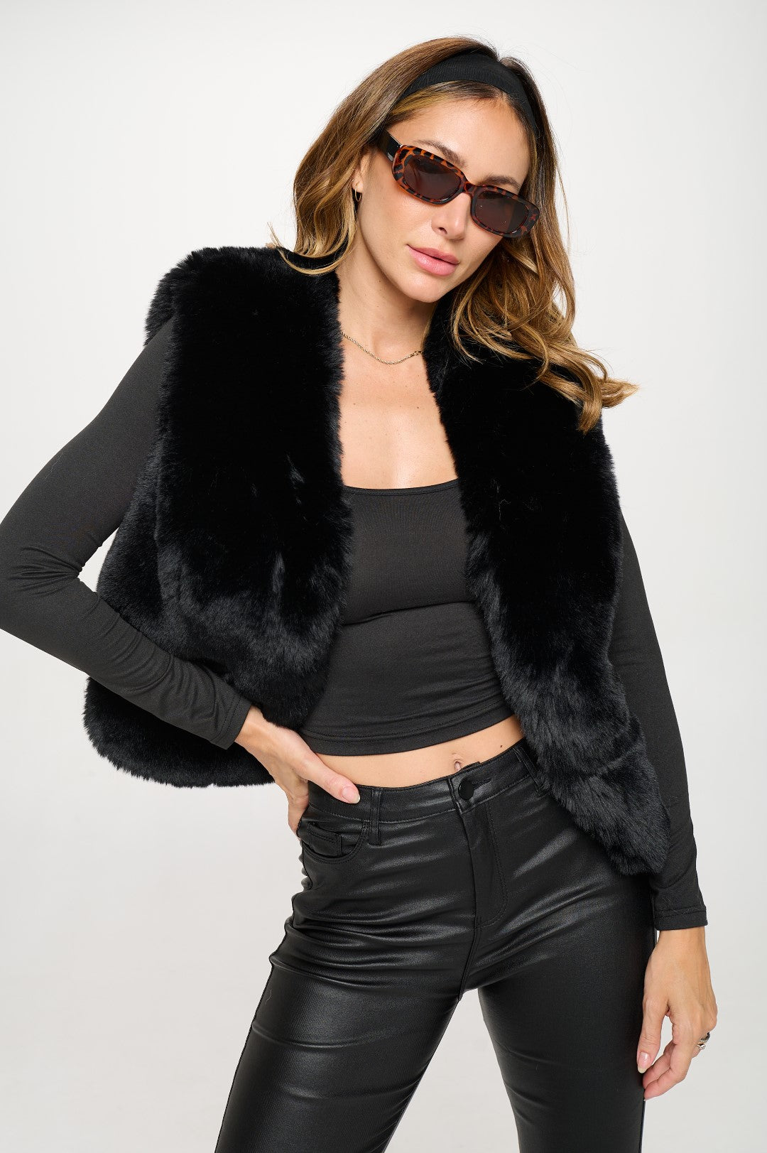 Faux Fur Vest - Black