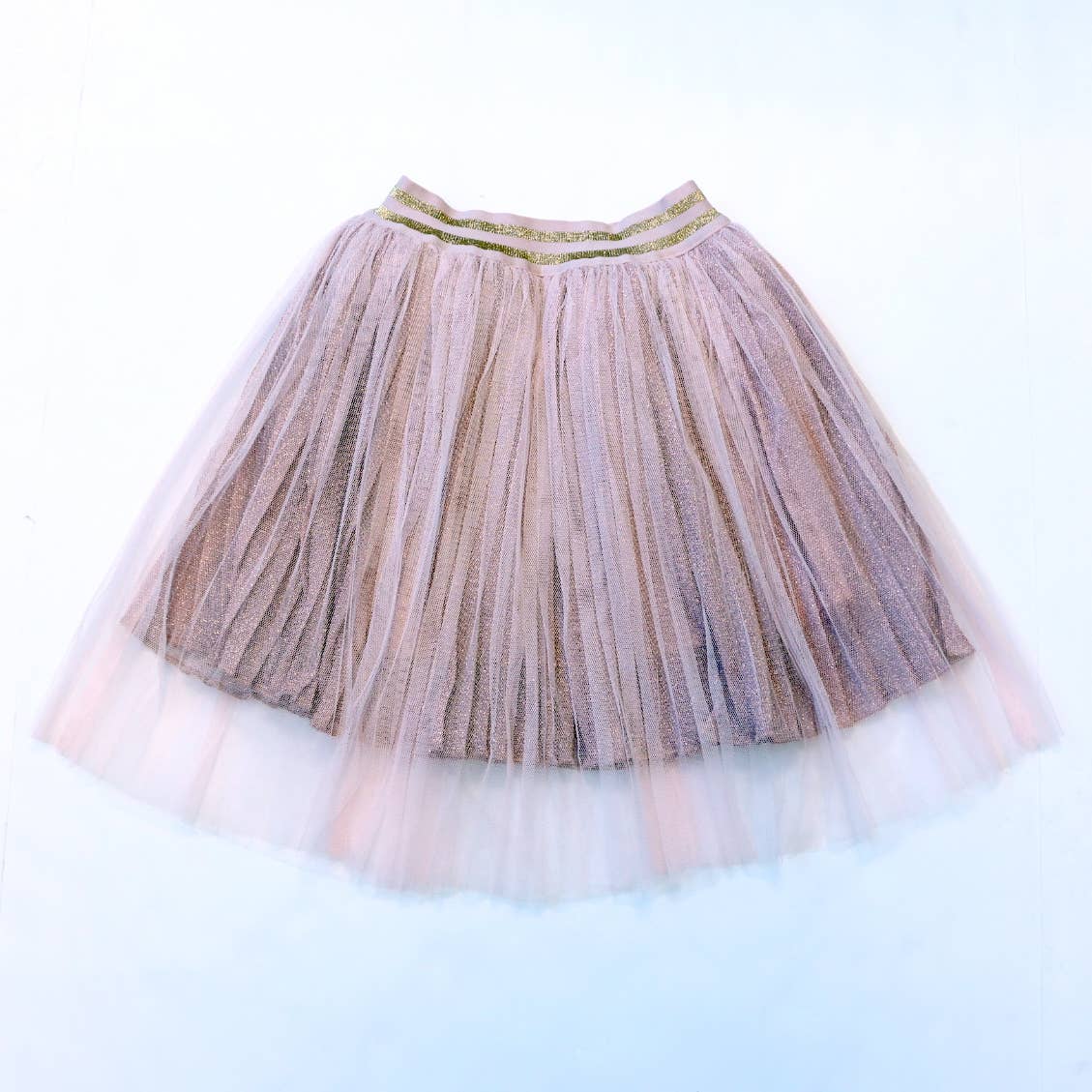 Girls' Glitter Lurex Pleated Tulle Skirt - Blush Pink & Gold