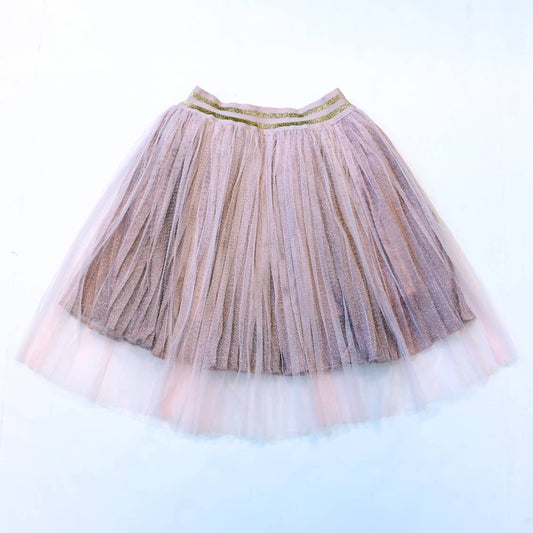 Girls' Glitter Lurex Pleated Tulle Skirt - Blush Pink & Gold