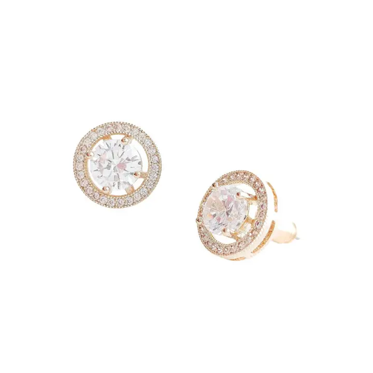 Wht Gold Plated 11mm Round Cz Halo Stud Earrings