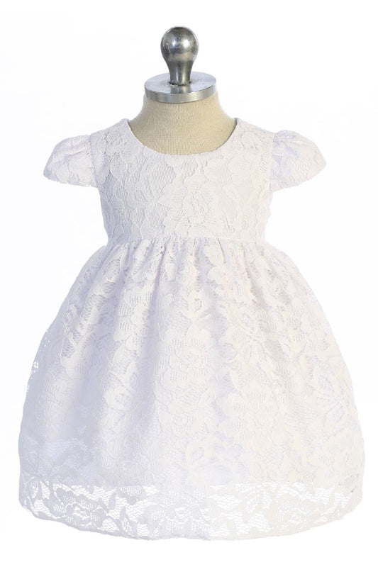 Baby V-Back Bow Lace Dress w/Pearl Trim