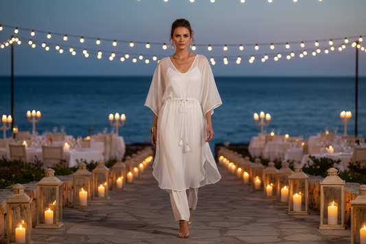 White Sheer Lurex Kaftan - Beach to Dinner Hero