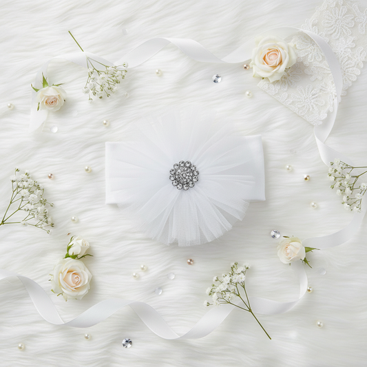 White Tulle Baby Headband Instagram Flat Lay