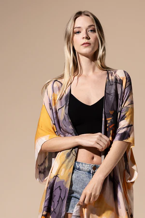 Yellow/Lavender Floral Kimono
