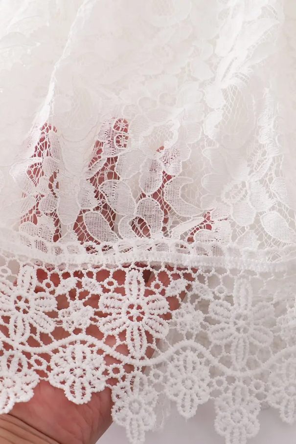 Girls White Lace Ruffle Dress – Long Sleeve Floral Lace Hem (Tween)