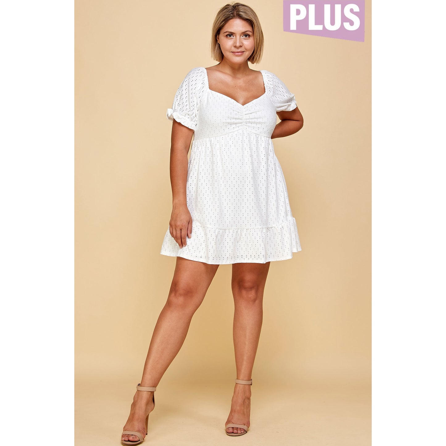 White Peasant Babydoll Dress PLUS