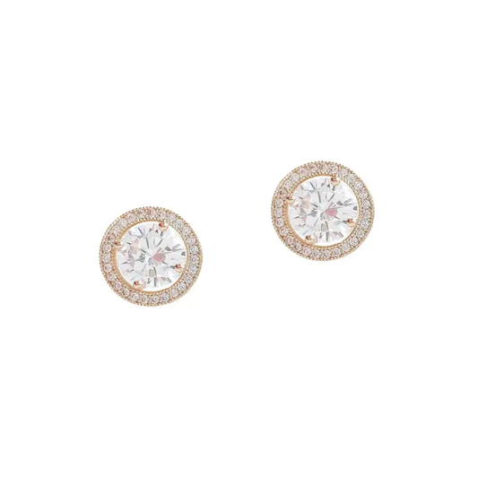 Wht Gold Plated 11mm Round Cz Halo Stud Earrings