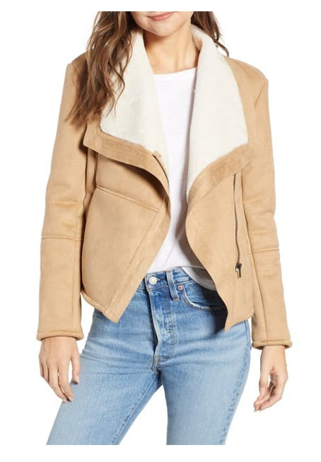 Faux Suede/Faux Fur  Bonded Shearling Moto Jkt