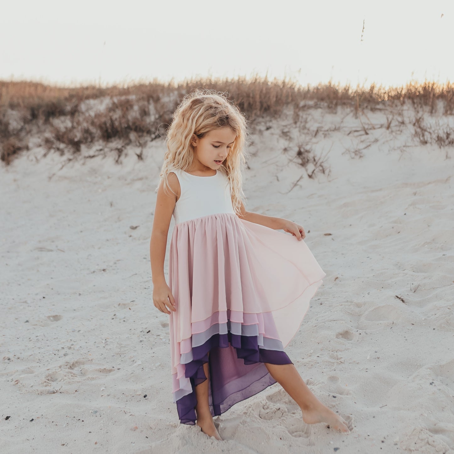 Girls' Hi-Lo Tiered Lavender Ombre Dress