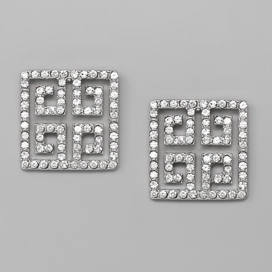 Greek Pattern Glass Stone Embellished Studs - Silver