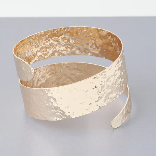 Hammered Wrap Around Metal Cuff Gold