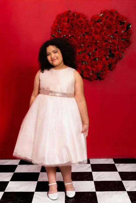 Girls' Rose Gold Sequin Back V Dress