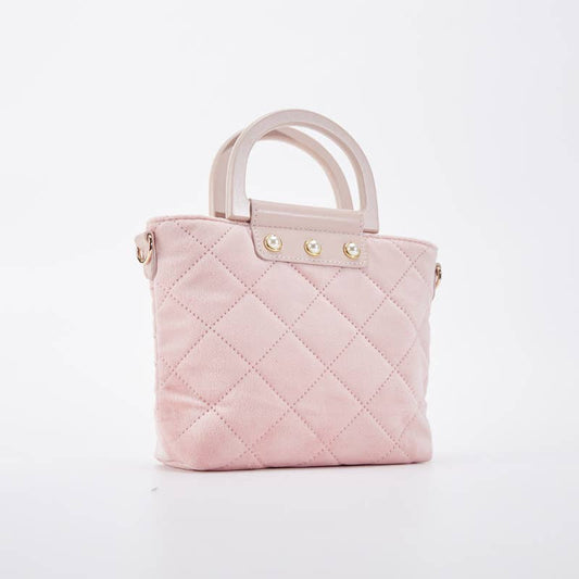 Girls Pink Pearl Embellished Quilted Velvet Purse