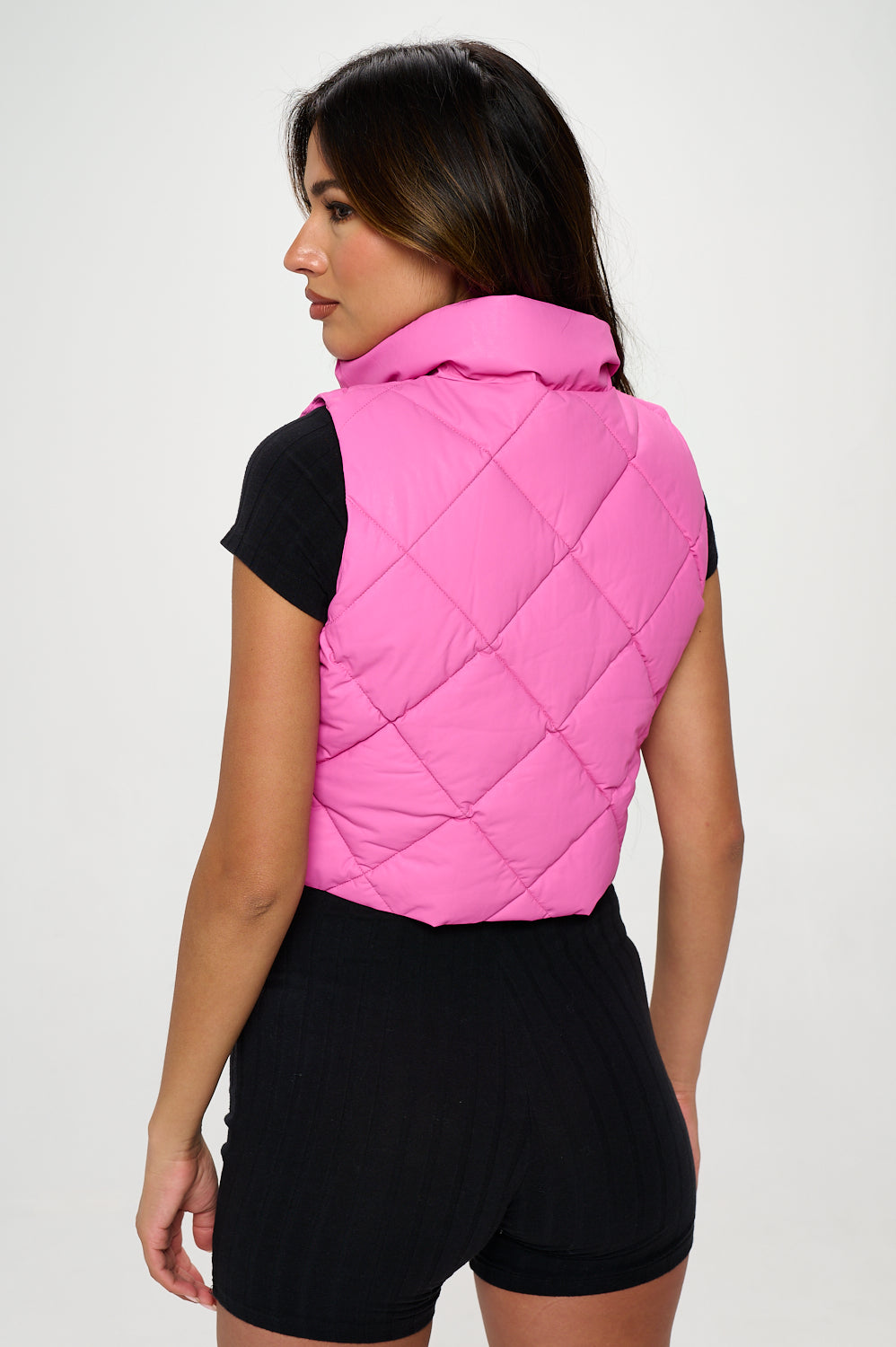 Vegan Leather Quilted Puffer Vest