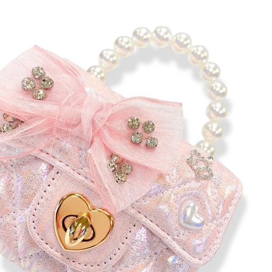 Girls' Quilted Shiny Bow Purse