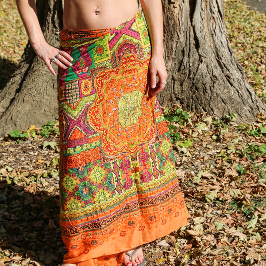 Geo Metallic Embroidered Cotton Sarong Cover-Up – Orange, Blush, Fuchsia