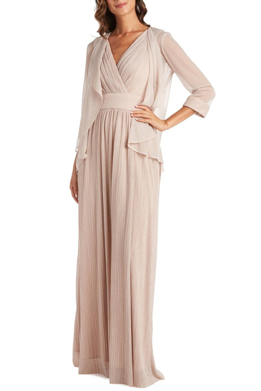 Shimmer Long Two-Piece Jacket Dress Champagne