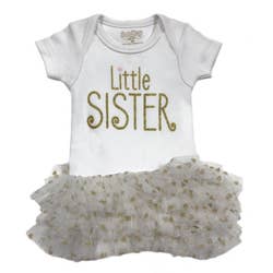 Onesie/Tutu Little Sis 9 Months Wht