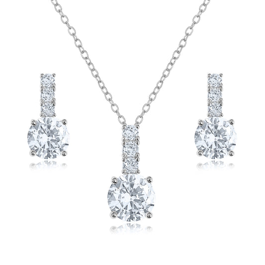 Round Cubic Zirconia Drop Necklace & Earring Set