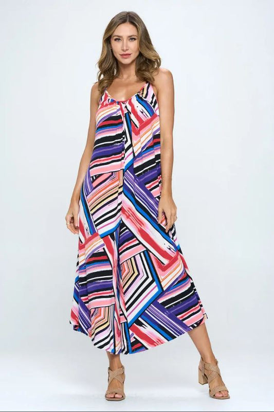 Multi Color Soft Knit Jumpsuit w/Pockets
