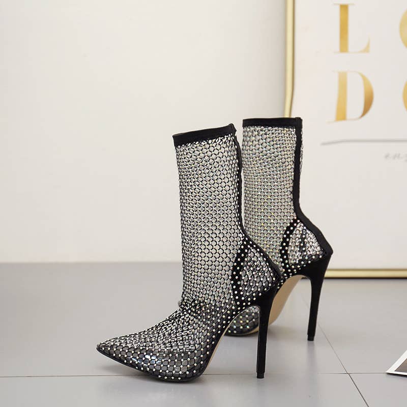Rhinestone Mesh Sock Boot