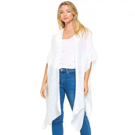 Rhinestone Embellished Beach Party Chiffon Kimono Cover-Up OS