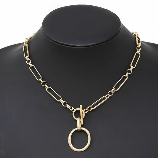 Hammered Worn Gold Chain & Earrings