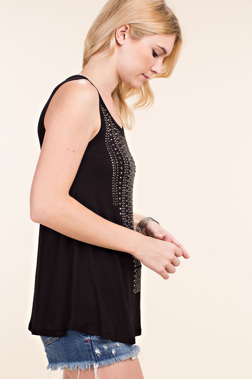 Glam Embellished Flowy Tank Top