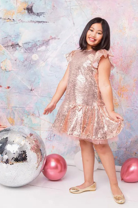 Girls' Sequin Ruffle Sleeve Tutu Dress