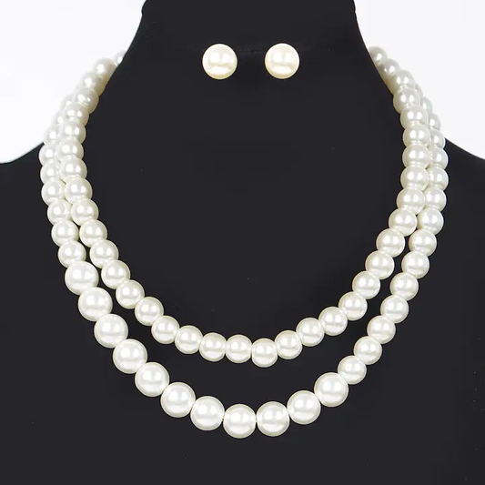 Double Layer Pearl & Earring Set