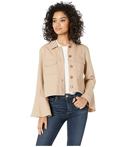 Cotton Canvas Bell Sleeve Jacket - Tan