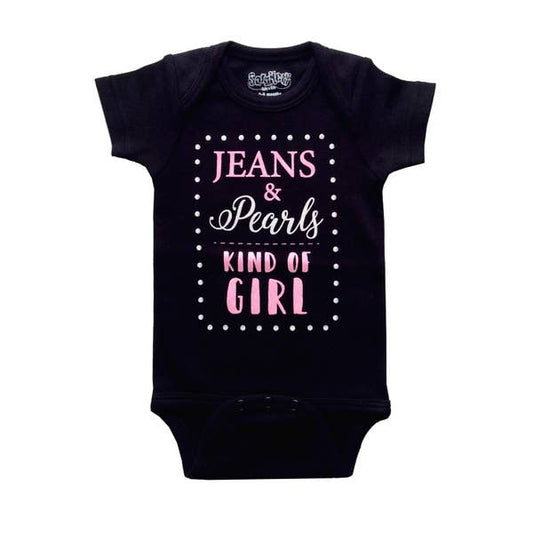 Onesie Jeans Pearls 6-12 Months Blk